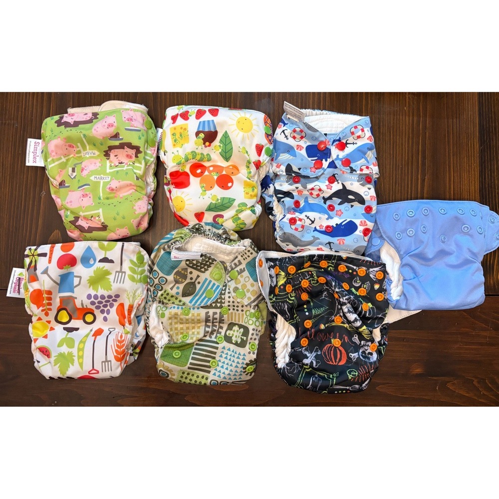 Simplex Blueberry Lot 7 All in One Cloth Diapers Multicolor One Size & Medium